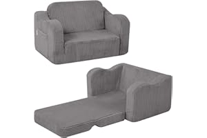 ‎MEMORECOOL MeMoreCool Cord Kindersofa, Kinder Relaxsessel, Baby Lounge Sofa, Mini Couch für Kuschelecke Kinderzimmer, ausklappbare Couch für Jungen und Mädchen im Alter von 1–3 Jahren, Grau