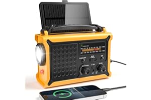 MESQOOL Radio Słoneczne z korbką i Akumulatorem 12000 mAh, Duży panel słoneczny, Radio awaryjne AM/FM z latarką i lampką do Czytania, Wysoka jakość dźwięku, Powerbank na Kemping