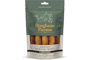 NATURES DELI Bingham Farms Smoked Hide Twist with Peanut Butter Dog Treat - Dental Chew, Nutritious, Natural Flavour, High Protein – Medium - 5 pk - 150 g