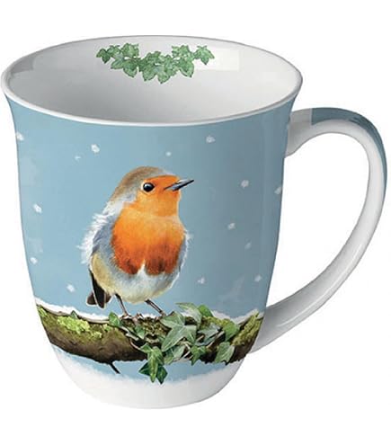 Ambiente Tazza da caffè tazza da tè 0,4 l Fine Bone China serie Christmas robin pettirosso uccelli rami inverno Natale Avvento