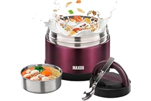LOGEEYAR Boîtes Alimentaires Isothermes, 700ml Bol D'isolation sous vide avec Cuillère Pliable,Grande Bouche Repas Chaud, Très adapté aux vacances,au déjeuner et à la fête,Violet