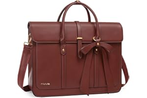 MOSISO Sacoche Ordinateur Portable femmes,17 Pouces Sac à Bandoulière Cuir PU Convertible en Sac à Dos, 17,3 Pouces Sac Messager,Sac à Main Sac d'ordinateur avec Noeud Papillon,Marron