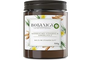 ‎AIR WICK Botanica by Air Wick Große Duftkerze XL - Bis zu 90 Stunden - Duft: Süßgras und Sandelholz - Nachhaltig hergestellt mit natürlichen Inhaltsstoffen - 1x500g Kerze im Glas