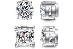 Diamday 2 Paare Edelstahl Magnetisch Ohrstecker für Herren Damen Nicht-Piercing Magnet Ohrringe Clip on Ohrringe CZ Rund/Quadratisch Hypoallergen Klipp Ohrstecker 5-8MM