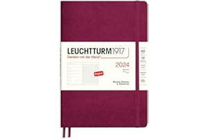 ‎LEUCHTTURM1917 LEUCHTTURM1917 367780 Wochenkalender & Notizbuch Softcover Medium (A5) 2024, 12 Monate, Port Red, Englisch