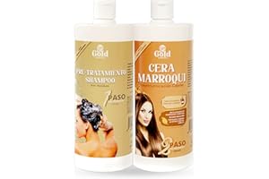 G J D GOLD DIAMOND Gold DIAMOND - Kit de Cera Marroquí (Grande, 1000mL) - Alisado Brasileño Profesional - Reestructuración Capilar para cabellos Gruesos, Rebeldes y Crespos.