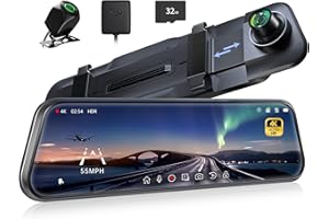 Pelsee P10 Pro 10" 4K Mirror Dash Cam, Rear View Mirror Camera, Free 32GB Memory Card, Smart Driving Assistant w/ADAS and BSD, Night Vision Dash Cameras Front and Rear,Voice Control,Parking Monitoring