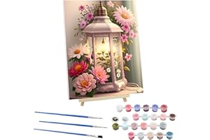 EOBROMD Flowers Paint by Numbers for Adults Beginners, Wind Lamp Paint by Numbers Kits with Frame & Wood Easel, Wrinkle-Free Paint by Numbers Flowers for Gift Home Wall Decor 12x16inch