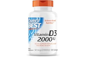 Doctor's Best, Vitamina D3, 2.000IU, Deposito di 2 Giorni, 180 Capsule, Testato in Laboratorio, Senza Glutine, Senza Soia