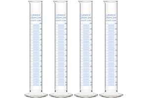Labasics Vetro Cilindro Graduato (4 Pacchi) 250 ml, Graduated Cilindro Vetro Borosilicato Cilindro di Misurazione
