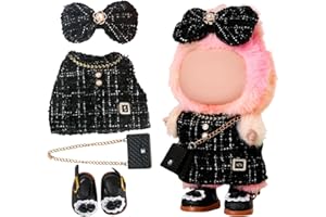 Chritice 4PCS Doll Clothes for Doll,Compatible with Labubu,Vinyl Plush Toy Outfit Set Accessories for 17CM Dolls,1 Bow,Dress,Bag & Shoes,No Dolls