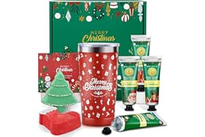 LDUMODUW Weihnachtsgeschenke für Frauen, Wellness Geschenke für Frauen Weihnachten -7 tlg: 4 x Weihnachten Handcreme Set, 2 x Badebomben Geschenkset, 1x Weihnachtsbecher(600 ML), Kleine Geschenke für Frauen