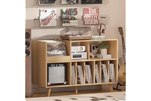 LELELINKY Large Record Player Stand, Turntable Stand with Storage, Vinyl Holder with Display Area, Record Player Table Holds Up to 450 Albums, Record Holder for Music Room Living Room
