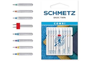 SCHMETZ | 9 Aghi per macchine da cucire | Combi-Box Basic Twin | 130/705 H KNS | Assortito | Universale/Jeans/Stretch/Universale gemello