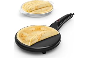Tiastar Crepiere Electrique, Crepiere Electrique antiadhésif, Fabricant de rotis portable 800 W pour la maison, Poignée cool-touch - Facile à nettoyer et comprend un bol pour les aliments