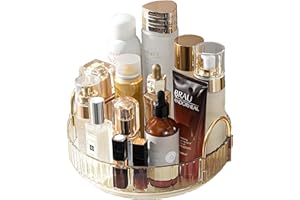 V-KITPATER Makeup Organizer for Vanity 360 Rotating, Large Capacity Cosmetic Organisers for Lipsticks, Jewelry, Nail Care, Skincare, Perfume, Ideal Desk Organizer for Dresser, Bathroom and Kitchen(Gold, 1 Tier)