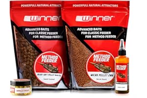 Tandem Baits Winner Session Method & Feeder Box Sweet Set de 4 appâts, Ready Soft Pellet 8 mm, Micro Pellet 2 mm, Turbo Diffusion Booster, Fluo Pop Up Boilies 8 mm, Set d'appâts pour carpes