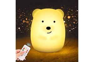 JOPHEK Bear Night Light Kids, 9 Colours 3 Light Modes, Dimmable Night Light, Children's Night Light, Rechargeable Nightlight, with Timer, Tap Control, Remote Control, USB Charging, for Nursery Baby Girl Boy
