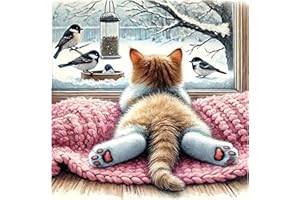 EOBROMD 5D Cat Diamond Painting Kits for Adults, Full Round Drill Bird Diamond Art Kits, Funny Crystal Art Kits for Home Wall Decor Gifts 30x30cm