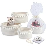 LA BONHEUR Cesto portaoggetti per scaffali e armadi, set da 4 pezzi, corda di cotone intrecciato, accessori per il bagno, org