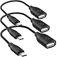 Rankie Micro USB (Male) to USB 2.0 (Female) Adapter, On-The-Go (OTG) Convertor Cable, 3-Pack, Black
