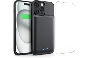 Feob Akkuhülle für iPhone 15 Pro (6,1"), 7500mAh 15W Powerbank Hülle Zusatzakku Akku Case Akku Ladehülle Handyhülle Akku Battery Case Akku Hülle für iPhone 15 Pro (6,1") Charger Case-Schwarz