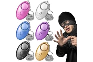 GOMETY 6 Stück Persönlicher Alarm, 130-135dB taschenalarm mit LED Licht Selbstverteidigungsalarm, Sicherheitsschlüsselanhänger (Lila+ Blau+Silber+ Gold+ Schwarz+Pink)