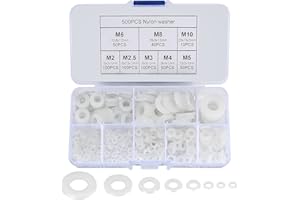 NEWOUTSET 500 PCS White Nylon Washers, Round Plastic Flat O-Ring Washers Assortment, Faucet Gaskets for Pipes, Faucets, Mechanical Repairs - M2/M2.5/M3/M4/M5/M6/ M8/M10