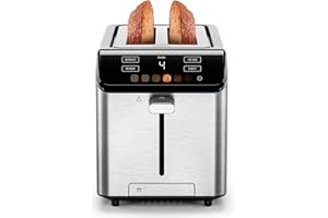 Chefman Smart Touch Digital 2 Slice Toaster, 6 Shade Settings, Bread Toaster 2 Slice with Extra-Wide Slots, Touchscreen, +10 Seconds, Defrost, Removable Crumb Tray – Stainless Steel