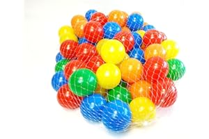 B4E Multicoloured Plastic Soft Play Balls For Kids | No Sharp Edges, Non Toxic and BPA Free - Used in Kids or Toddler Ball Pit | Blue/Red/Green/Orange/Yellow | Pack of Pit Balls
