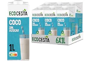 ECOCESTA MEJOR CADA DIA - Pack de 6 Unidades de 1 L de Bebida Ecológica Vegetal de Coco - Sin Azúcar Añadido y Sin Gluten - Apto para Veganos - Ideal para Tomar Sola, con Café o en Batidos