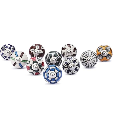 KNOBSWORLD Lot De 25 Boutons De Tiroir En Céramique Bleu Et Blanc