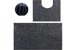 SWISSPACK 60X40/80x50 CMS Microfiber Bath Mat for Bathroom, Non-Slip Super Absorbent Machine Washable Extra Soft Thick Floor Foot Rugs (BLACK BOBBLE TWIN SET, 80CMS X 50CMS + 50CMS X 40CMS)