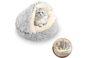 TEARMIER Cat Bed, Kitten Bed Small Cats Cave Bed for Indoor Cats Under 3kg Fluffy Pet Beds Indoor Cat Cave Hooded Bed, Non-Slip Bottom Washable Removeable Plush Cover Kitten, Cats, Dogs Sleeping Cushion Beds