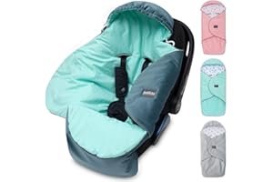 ‎BELLOCHI GROWING IN STYLE Premium Einschlagdecke Babyschale, Baby Erstausstattung aus Baumwolle für Autositz, Kuscheldecke für Kinderwagen mit Fußsack passend für Maxi-Cosi, Römer, Cybex – Mint