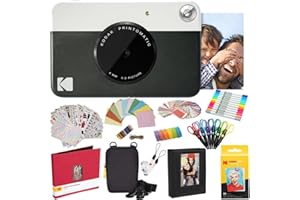 KODAK Printomatic Instant Camera (Black) All-In-Bundle + Zink Paper (20 Sheets) + Case + Photo Album + 7 Sticker Sets + Markers + Scissors