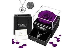 Oauir Gusix Preserved Real Rose in Box with I Love You Necklace Eternal Flower Valentine Gifts for Her Girlfriend Wife on Wedding Anniversary Birthday Mother's Day Christmas