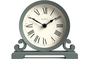 Jones Clocks® Saloon mantel clock | Traditional double scroll design | Green | Roman numerals | Classic style for desk, table, shelf or bedside