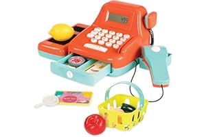 Battat Pretend Play Calculating Kids Grocery Accessories – Scanner & Sounds – 3 Years + – Cash Register, BT4666Z, Beige