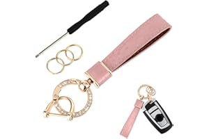 Amabro Leather Car Keychain, Universal Leather Keychain Holder with Diamond Anti-lost D-Ring 360 Degree Rotatable Car Key Fob for Men Women Keyrings Car Accessories Family Present