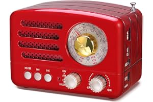 Przenośne Radio PRUNUS J-160 Vintage Bluetooth FM/AM (MW) / SW, Bardzo Duże Pokrętło Strojenia, Obsługa Karty TF/AUX/Odtwarzacz MP3 USB (Oświetlenie Tarczy), Odpowiednie na Prezenty świąteczne