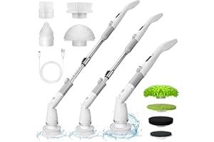 zerotop Elektrische Reinigungsbürste Spin Schrubber mit 8 Austauschbaren Bürstenköpfen & 2 Rotationsgeschwindigkeiten & LED Bildschirm & Verstellbarem Verlängerungsgriff für Bad Küche Auto Fußboden