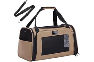 Petsfit Lekka Torba Transportowa dla Małych Psów i Kotów z Pasem Ochronnym i Matą, Rozmiar S/Khaki