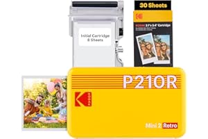 KODAK Mini 2 Retro Cadeau Noel 4PASS Imprimante Photo Mobile (5,3 x 8,6 cm) – Paquet de 38 Feuilles, Jaune