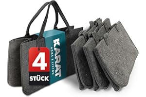 KARAT Felt Bags Shopper Set of 4 Wooden Basket for Firewood, Robust Shopping Bag, Large Felt Universal Use for Shopping and Storing, Felt Basket with Handles, 50 x 25 x 25 cm, Grey, 25 L Vol. (Conny)