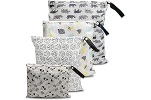 JOYO ROY Wet Bag wasserdichte Windeltasche für unterwegs Nassbeutel Kindergarten Wetbag Kindergarten Wäschebeutel Kita Wetbag Stoffwindeln Wäschebeutel Kindergarten Wasserdicht Windeltasche für Baby 4 Set