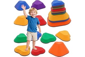 FORROBY Sensory Balance Stepping Stones for Kids,11 PCS Durable Stackable Non-Slip Balance Stones,Obstacle Courses Toys Indoor & Outdoor to Boost Balance & Motor Skills,Gifts for Girls and Boys