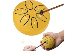 Realtopdo Tongue Drum Steel Tongue Drum 3 Zoll Stahlzungen 6 Töne Zungentrommel Pan Drum Percussion Steel Instrument Handpan Steel mit Schlägeln Meditation Yoga Klangheilung (Gelb)