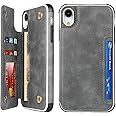 iCoverCase iPhone XR Case, Wallet Card Holder Case [4 Card Slots] [with Lanyard] PU Leather Flip Shockproof Cover for iPhone XR - Gray