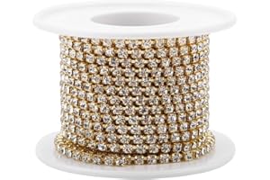 AKOZON Aufee Catena di Strass, Catena di Strass di Cristallo SS12 5 Yard/Roll Catena di Moda di Strass di Catena di Moda Chiudi di Moda Fai da Te Accessori di Bellezza(Oro)